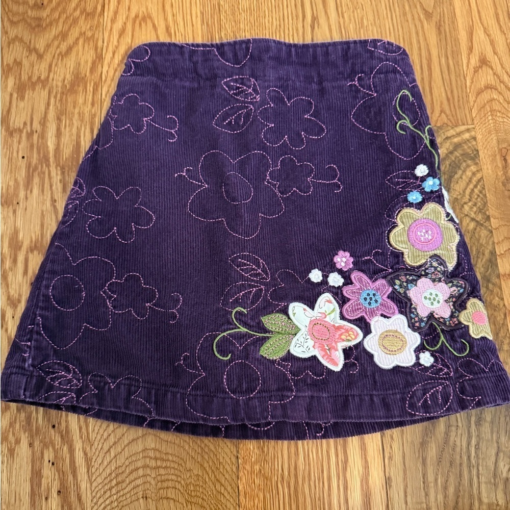 Lands End Girls' Purple Floral Corduroy Skirt size 4
